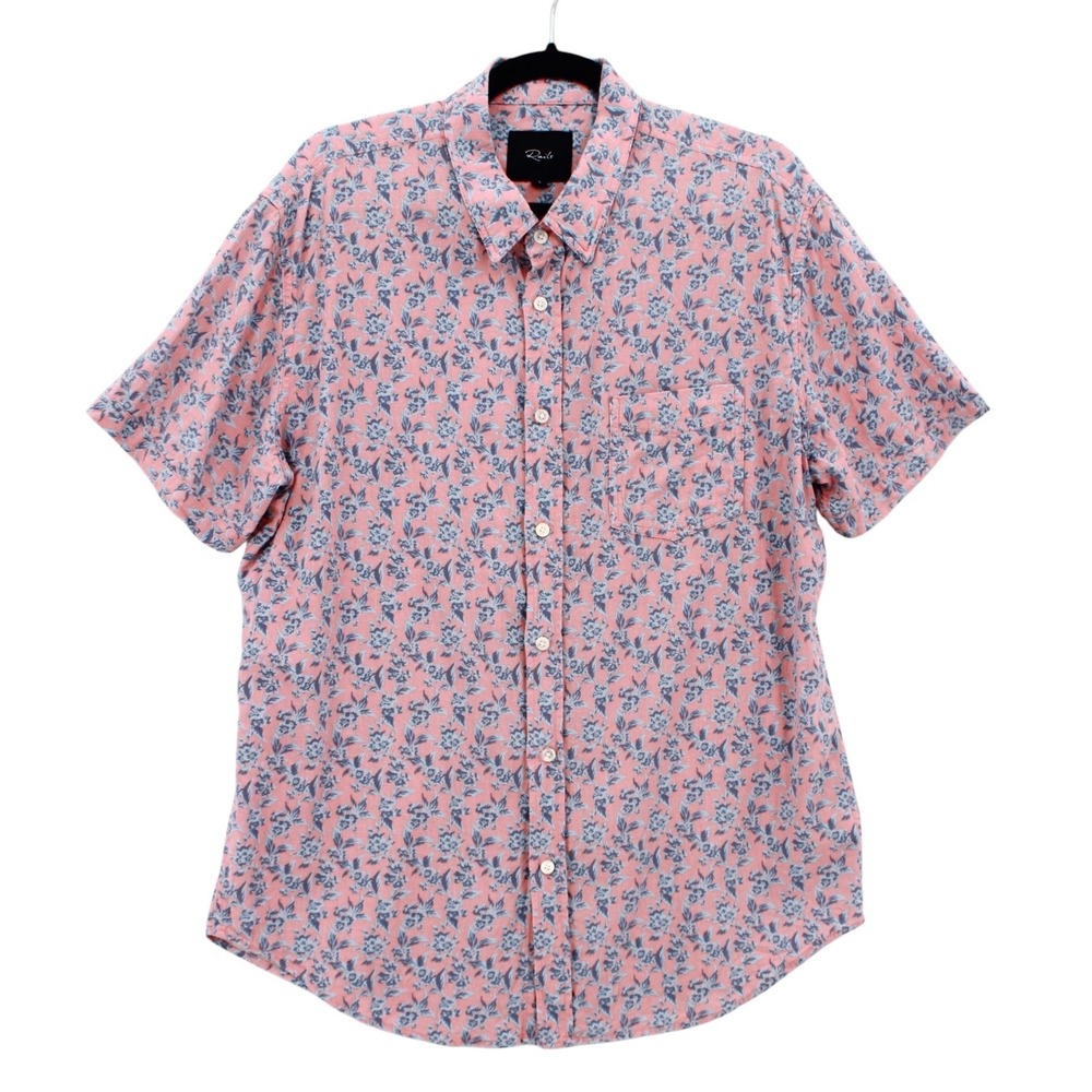 Rails Carson Short Sleeve Shirt Large Scattered Posy Peach Linen Blend